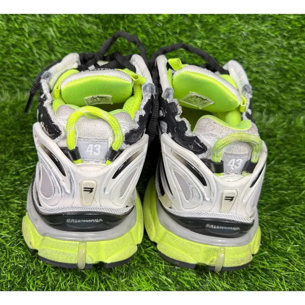 Balenciaga Runner Sneaker White Black Fluo Neon Yellow Distressed Mens sz 10